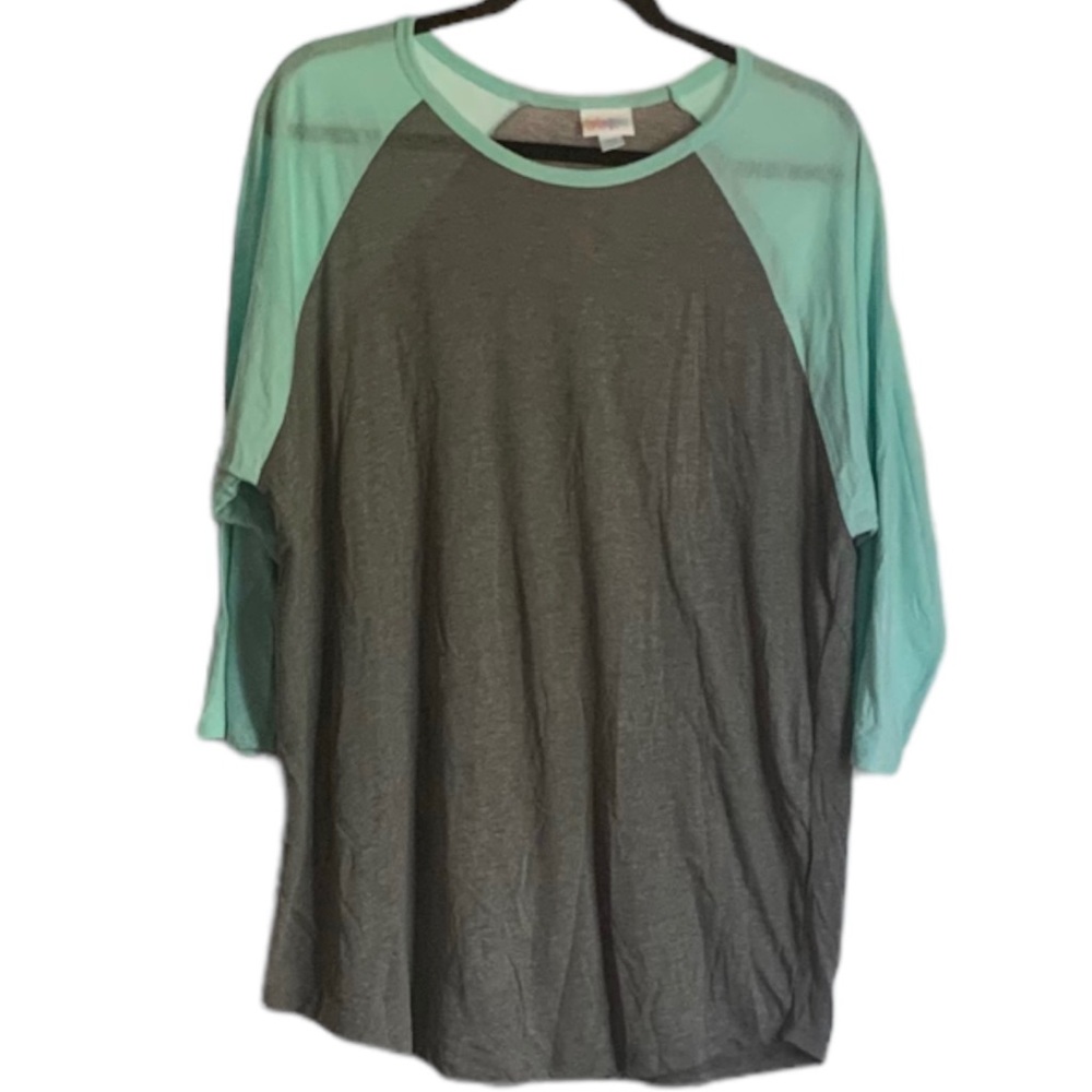 xxSOLDxx         Lularoe Randy Gray w/ Teal Sleeves - Picture 2 of 7